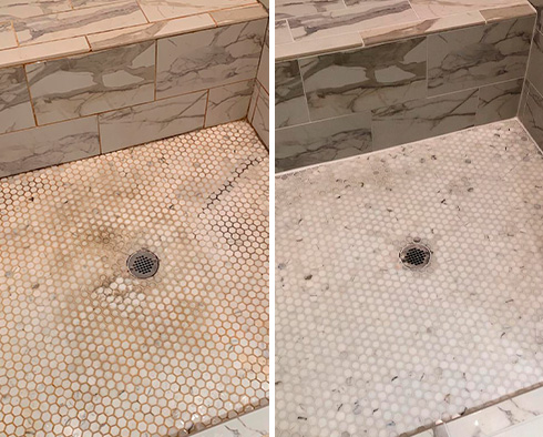 Shower Before and After a Stone Cleaning in Hilton Head Island, SC