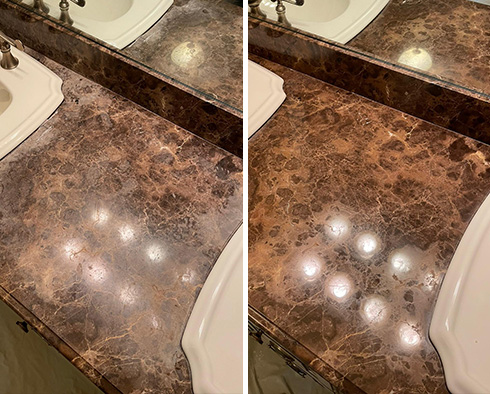 Vanity Top Before and After a Stone Polishing in Savannah, GA