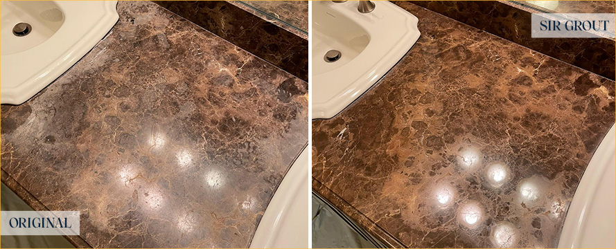 Marble Vanity Top Before and After a Stone Polishing in Savannah, GA