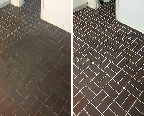 Floor Before and After a Grout Recoloring in Beaufort, SC