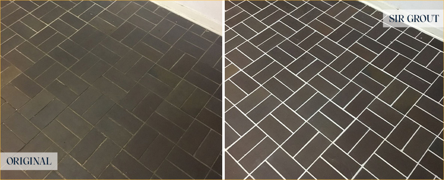 Slate Floor Before and After a Grout Recoloring in Beaufort, SC