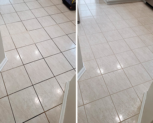 Kitchen Floor Before and After a Grout Sealing in Savannah