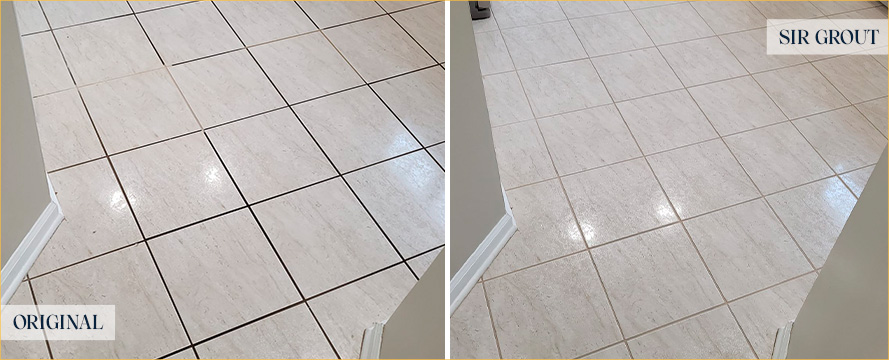 Kitchen Floor Before and After a Grout Sealing in Savannah