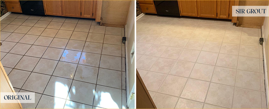 Kitchen Floor Before and After a Tile Cleaning in Hilton Head Island, SC