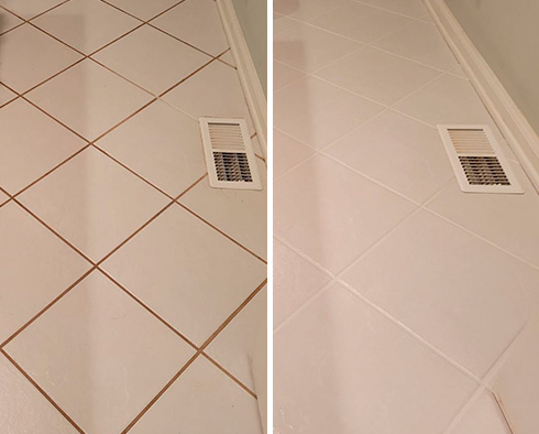 Bathroom Floor Before and After a Grout Cleaning in Beaufort