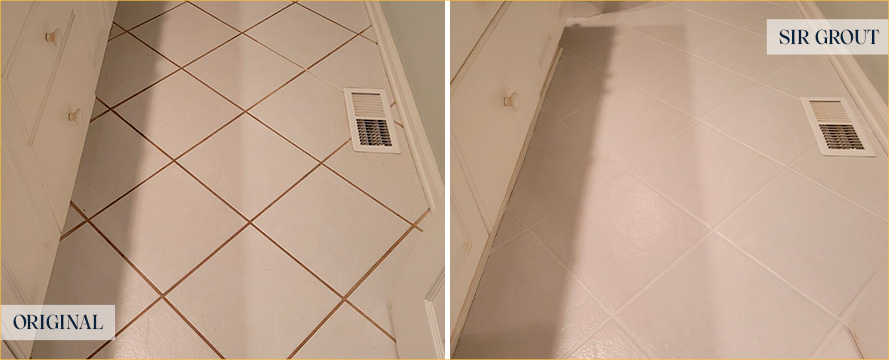 Bathroom Floor Before and After a Grout Cleaning in Beaufort