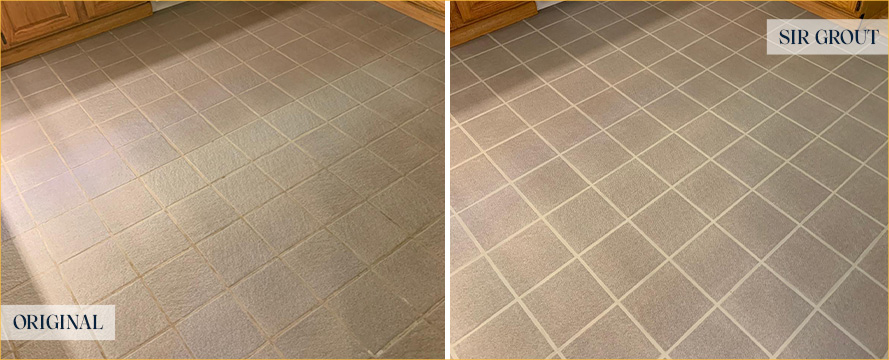 Kitchen Floor Before and After a Grout Cleaning in Beaufort, SC