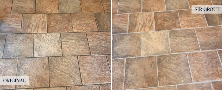 Porcelain Tile Floor Before and After a Grout Sealing in Pooler