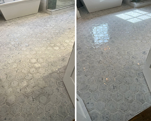 Residential Floor Before and After a Stone Polishing in Savannah