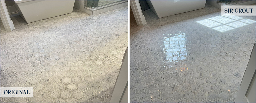 Residential Floor Before and After a Stone Polishing in Savannah