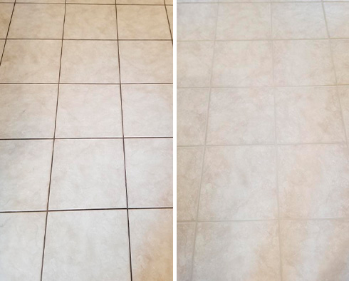 Floor Before and After a Grout Cleaning in Savannah, GA